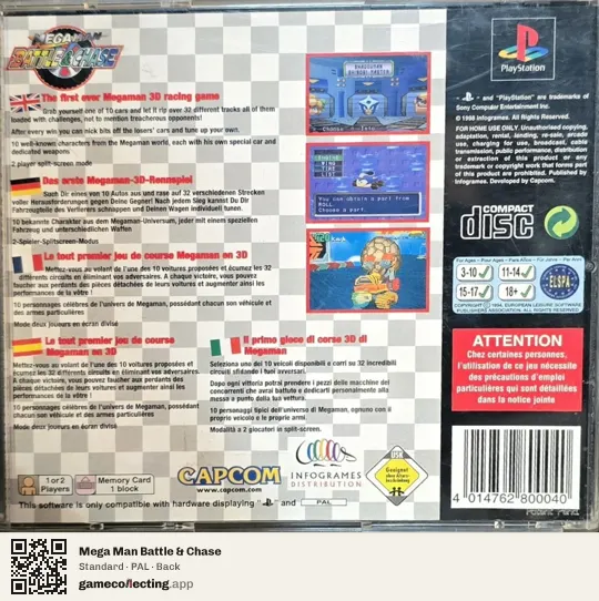 Mega Man Battle & Chase PlayStation, PAL box back