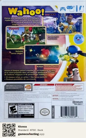 Klonoa Nintendo Wii, NTSC box back