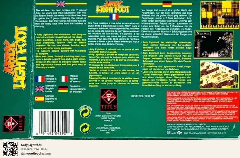 Ardy Lightfoot Super Nintendo Entertainment System, PAL box back