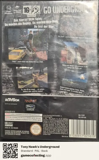 Tony Hawk's Underground Nintendo GameCube, PAL box back