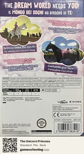 The Unicorn Princess Nintendo Switch, PAL box back