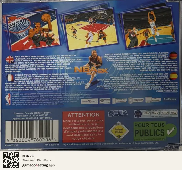 NBA 2K Sega Dreamcast, PAL box back
