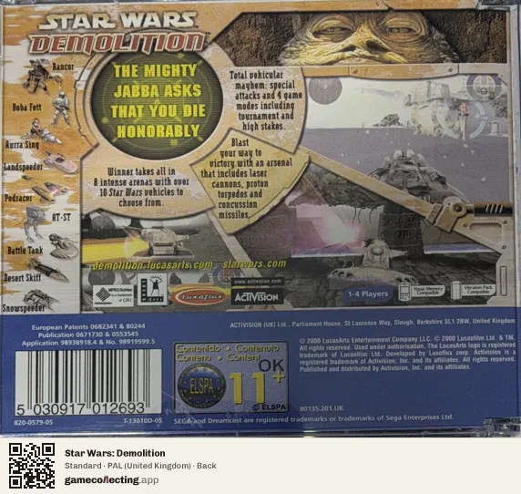Star Wars: Demolition Sega Dreamcast, United Kingdom box back