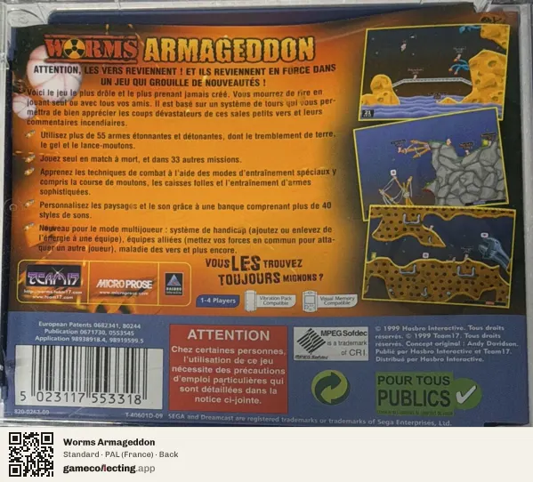 Worms Armageddon Sega Dreamcast, France box back