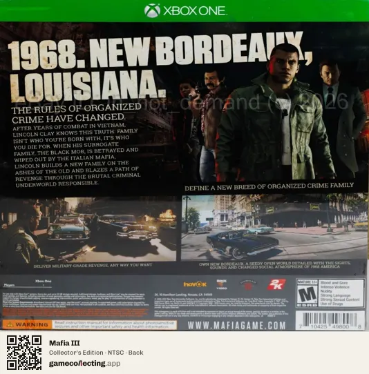 Mafia III Xbox One, NTSC box back