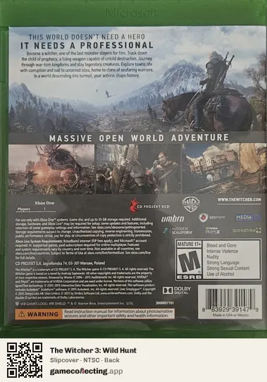 The Witcher 3: Wild Hunt Xbox One, NTSC box back
