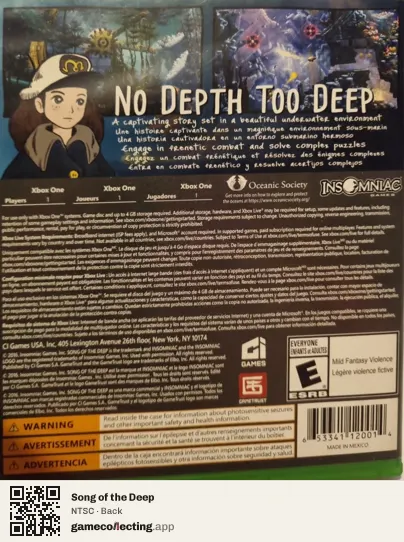 Song of the Deep Xbox One, NTSC box back