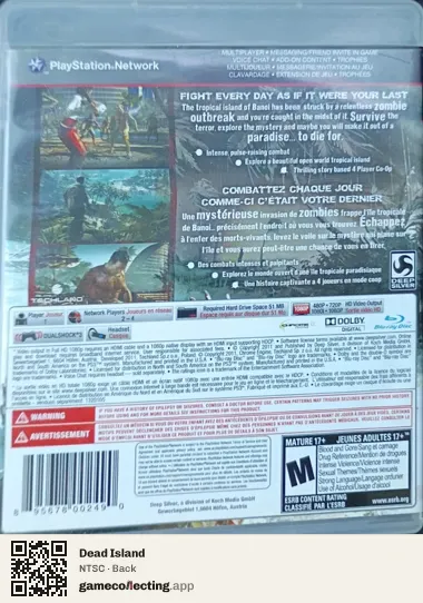 Dead Island PlayStation 3, NTSC box back
