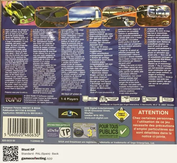 Stunt GP Sega Dreamcast, Spain box back