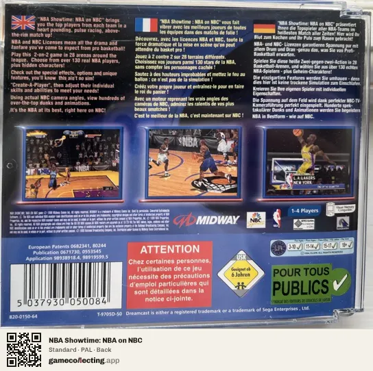 NBA Showtime: NBA on NBC Sega Dreamcast, PAL box back