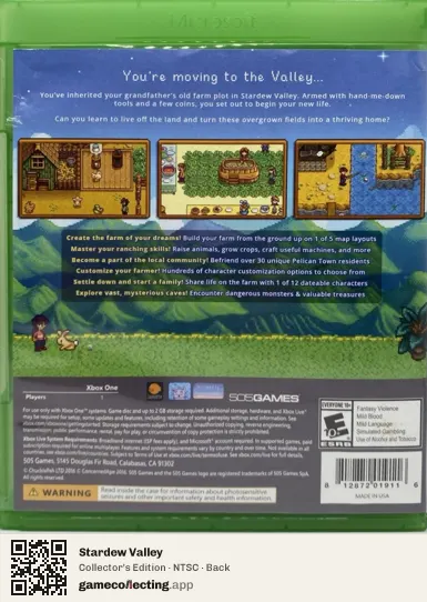 Stardew Valley Xbox One, NTSC box back
