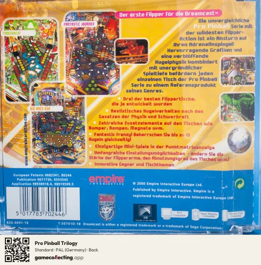 Pro Pinball Trilogy Sega Dreamcast, Germany box back