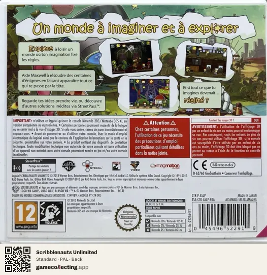 Scribblenauts Unlimited Nintendo 3DS, PAL box back