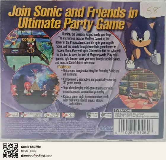 Sonic Shuffle Sega Dreamcast, NTSC box back