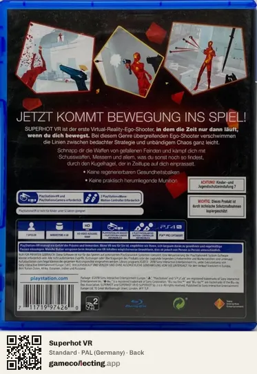 Superhot VR PlayStation 4, Germany box back