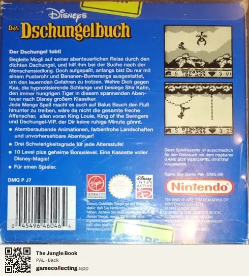 The Jungle Book Game Boy, PAL box back