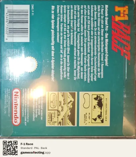 F-1 Race Game Boy, PAL box back