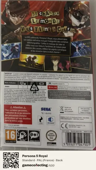 Persona 5 Royal Nintendo Switch, France box back