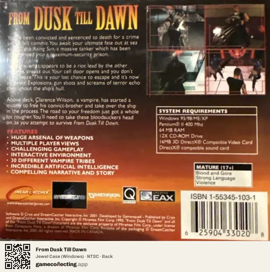 From Dusk Till Dawn Computer, NTSC box back