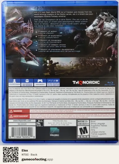 Elex PlayStation 4, NTSC box back