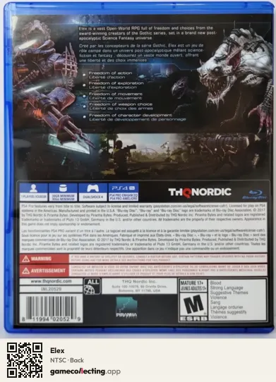 Elex PlayStation 4, NTSC box back