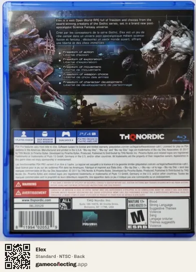 Elex PlayStation 4, NTSC box back