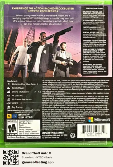 Grand Theft Auto V Xbox Series X, NTSC box back