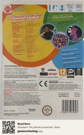 Band Hero Nintendo Wii, Nordic countries box back