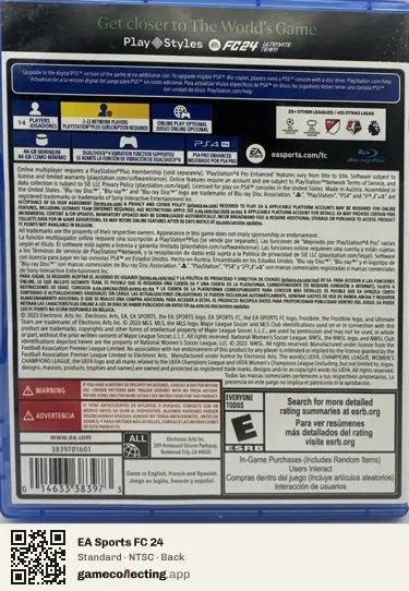 EA Sports FC 24 PlayStation 4, NTSC box back