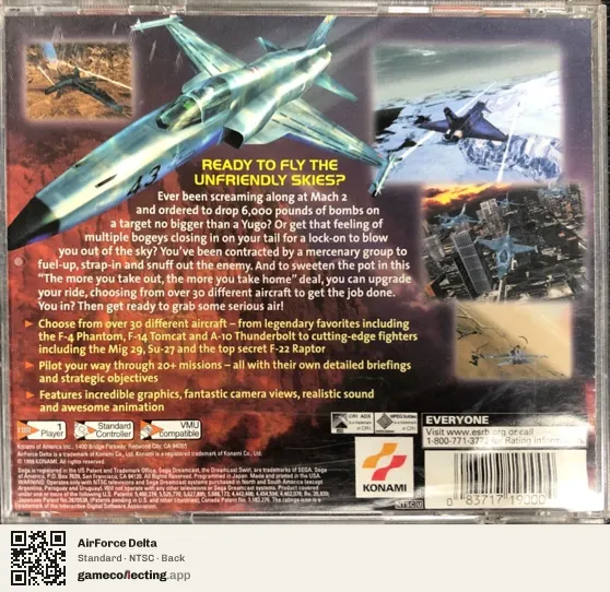 AirForce Delta Sega Dreamcast, NTSC box back