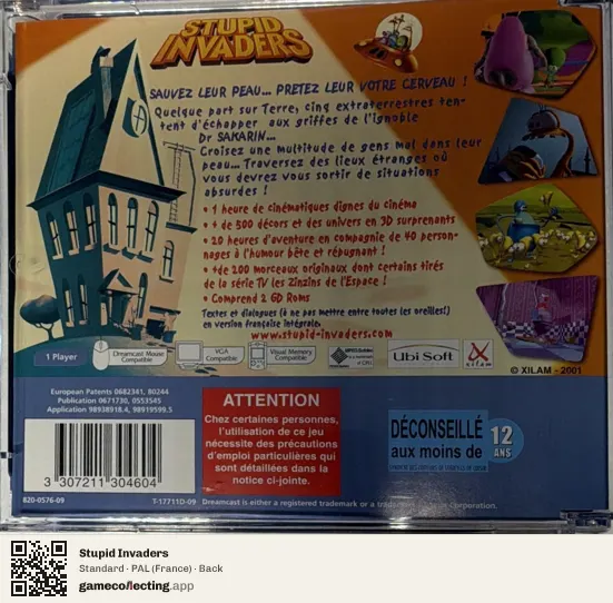 Stupid Invaders Sega Dreamcast, France box back