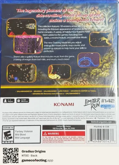 Gradius Origins PlayStation 5, NTSC box back