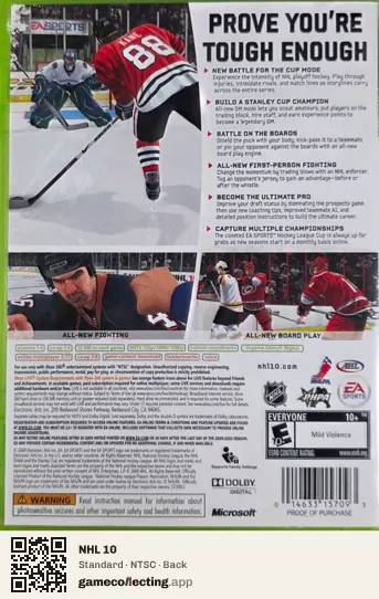 NHL 10 Xbox 360, NTSC box back