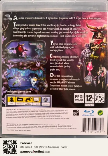 Folklore PlayStation 3, North America box back
