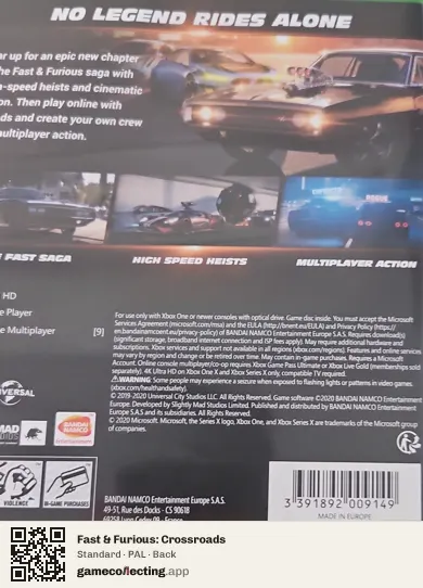 Fast & Furious: Crossroads Xbox One, PAL box back