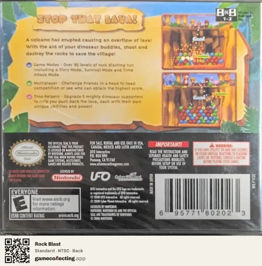 Rock Blast Nintendo DS, NTSC box back