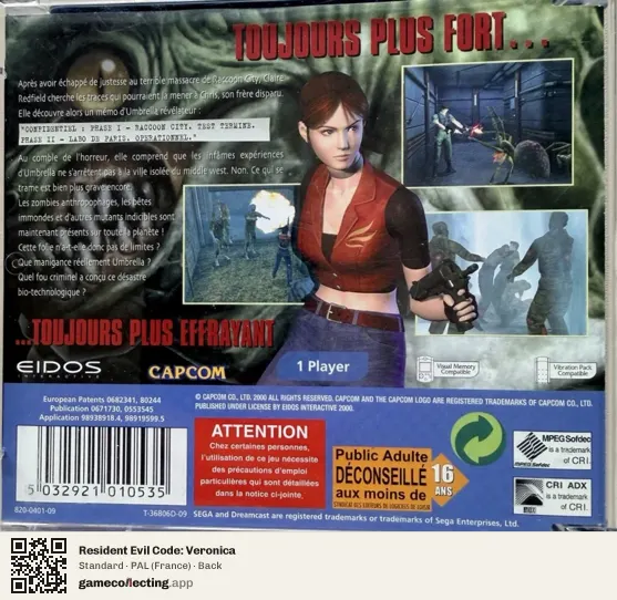 Resident Evil Code: Veronica Sega Dreamcast, France box back
