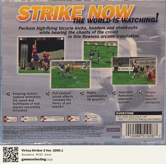 Virtua Striker 2 Ver. 2000.1 Sega Dreamcast, NTSC box back