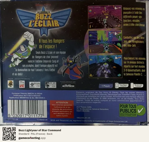 Buzz Lightyear of Star Command Sega Dreamcast, France box back