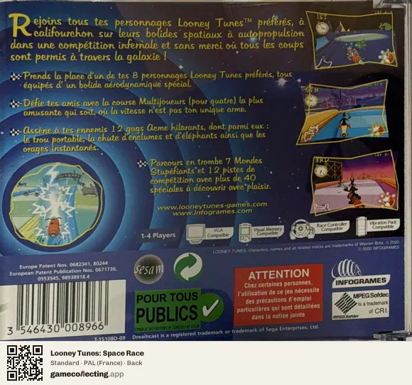 Looney Tunes: Space Race Sega Dreamcast, France box back