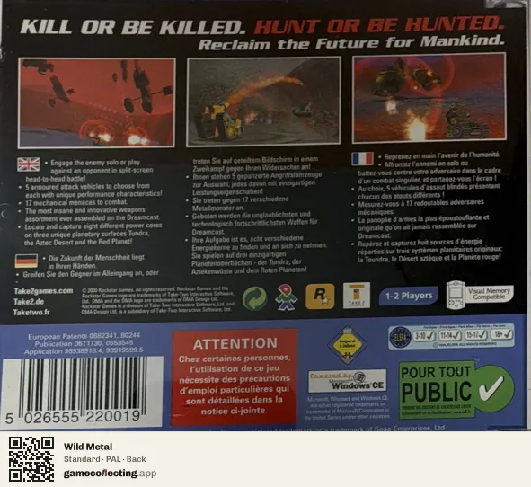 Wild Metal Sega Dreamcast, PAL box back