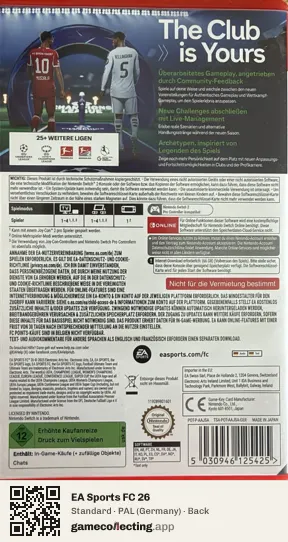 EA Sports FC 26 Nintendo Switch 2, Germany box back