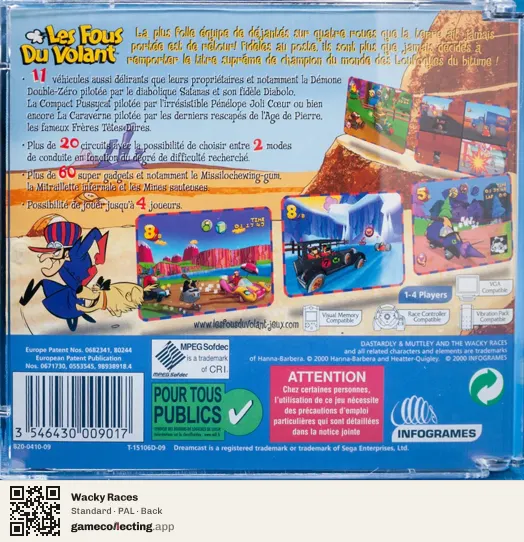 Wacky Races Sega Dreamcast, PAL box back