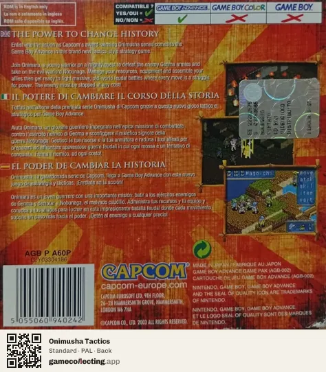 Onimusha Tactics Game Boy Advance, PAL box back
