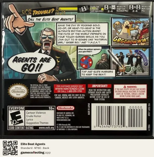 Elite Beat Agents Nintendo DS, NTSC box back
