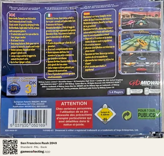 San Francisco Rush 2049 Sega Dreamcast, PAL box back