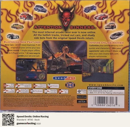 Speed Devils: Online Racing Sega Dreamcast, NTSC box back