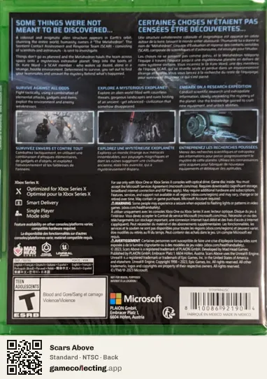 Scars Above Xbox Series X, NTSC box back