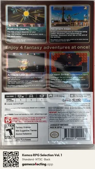 Kemco RPG Selection Vol. 1 Nintendo Switch, NTSC box back