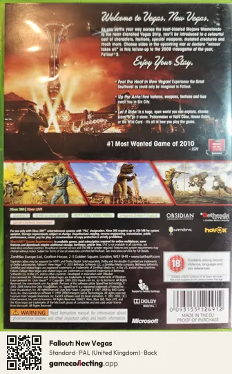 Fallout: New Vegas Xbox 360, United Kingdom box back